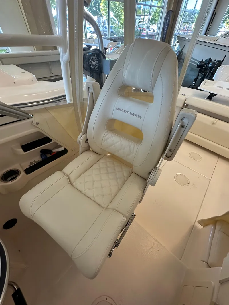 Slide: The Image of 2024 Grady-White 232 Gulfstream boat seat, luxurious white leather design. - 14