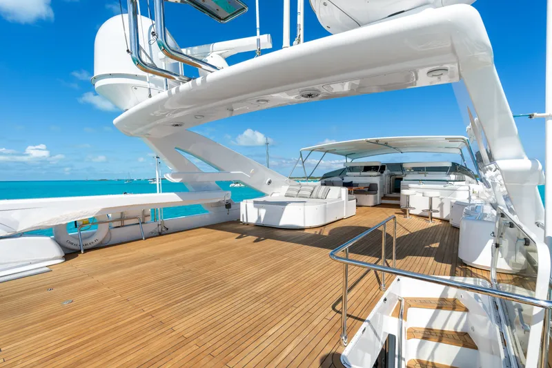 Slide: The Image of Luxurious 2004 Ferretti Yachts 112 Custom Line deck with stunning ocean view. - 15