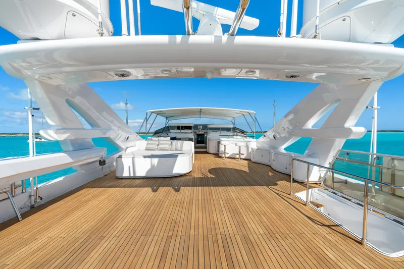 Slide: The Image of Luxurious 2004 Ferretti Yachts 112 Custom Line deck with stunning ocean view. - 12