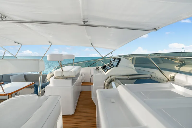 Slide: The Image of Luxurious 2004 Ferretti Yachts 112 Custom Line deck with elegant seating and ocean view. - 18