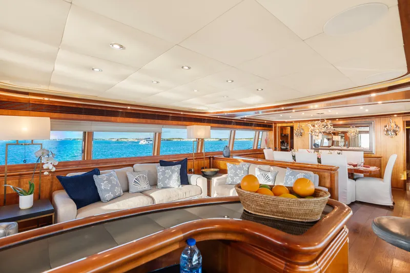 Slide: The Image of Luxurious interior of 2004 Ferretti Yachts 112 Custom Line with elegant seating and ocean view. - 27