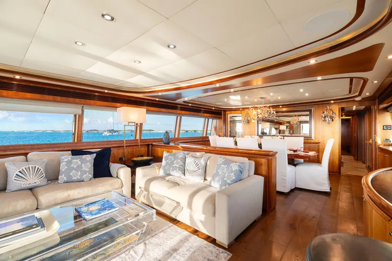Slide: The Image of Luxurious interior of 2004 Ferretti Yachts 112 Custom Line, featuring elegant seating and ocean views. - 29