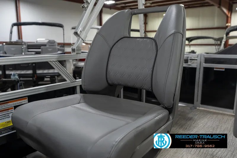 Slide: The Image of Gray seat on 2023 Avalon 2180 Vent CR boat, indoor showroom setting. - 39