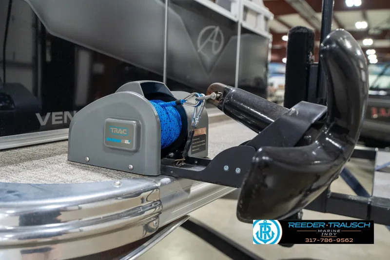 Slide: The Image of Close-up of 2023 Avalon 2180 Vent CR boat with TRAC anchor winch system. - 44
