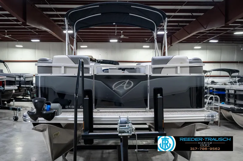 Slide: The Image of 2023 Avalon 2180 Vent CR pontoon boat in showroom, rear view. - 5