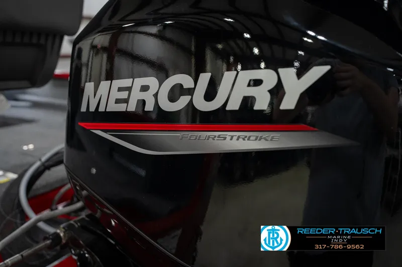 Slide: The Image of Mercury FourStroke engine on 2026 Lund 1650 Rebel XL SS boat, Reeder-Trausch Marine logo visible. - 45