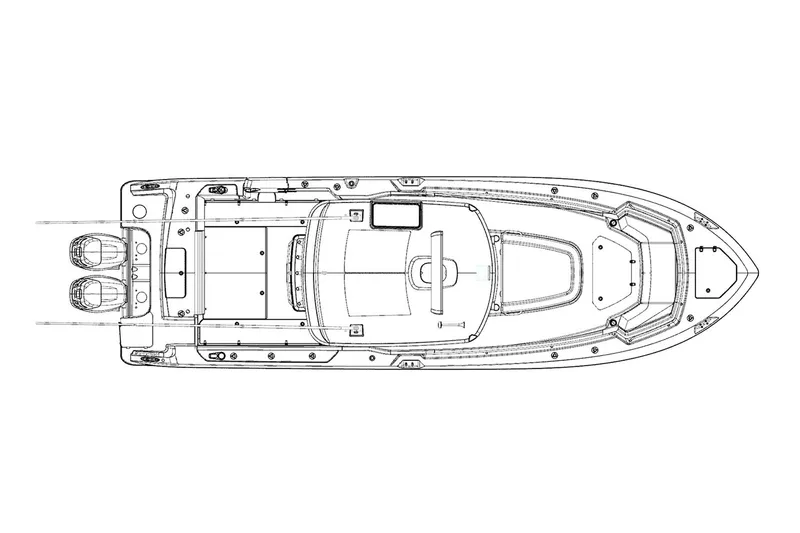 Slide: The Image of Top view schematic of 2024 Boston Whaler 330 Outrage boat design. - 30