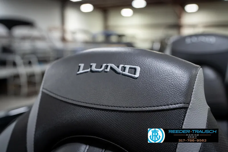 Slide: The Image of 2026 Lund 1775 Adventure SS boat seat with logo, showcased at Reeder-Trausch Marine. - 37