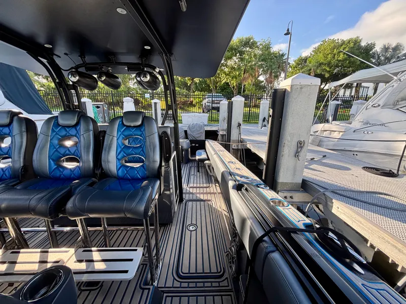 Slide: The Image of Interior of 2016 Hydra-Sports 4200 Siesta boat with luxurious seating and modern design. - 39