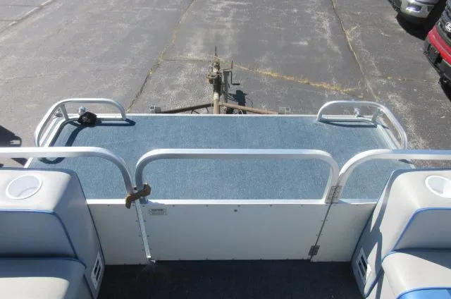 Slide: The Image of Pontoon boat deck with blue carpet, Palm Beach Super 220, 1991 model. - 25