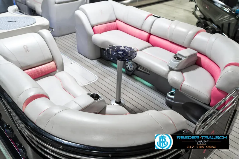 Slide: The Image of Luxurious 2019 Avalon Ambassador 27' pontoon boat interior with plush seating and modern design. - 13