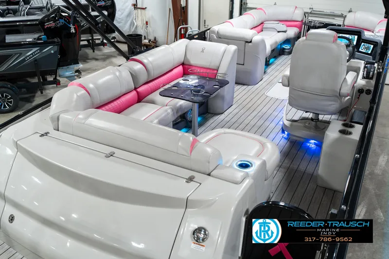 Slide: The Image of Luxurious 2019 Avalon Ambassador 27' pontoon boat interior with plush seating and modern amenities. - 14
