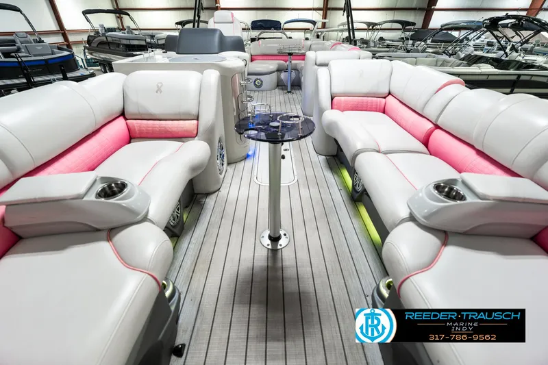 Slide: The Image of Luxurious 2019 Avalon Ambassador 27' pontoon boat interior with plush seating and modern design. - 16