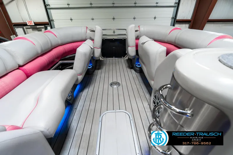 Slide: The Image of Luxurious 2019 Avalon Ambassador 27' pontoon boat interior with plush seating and modern design. - 24