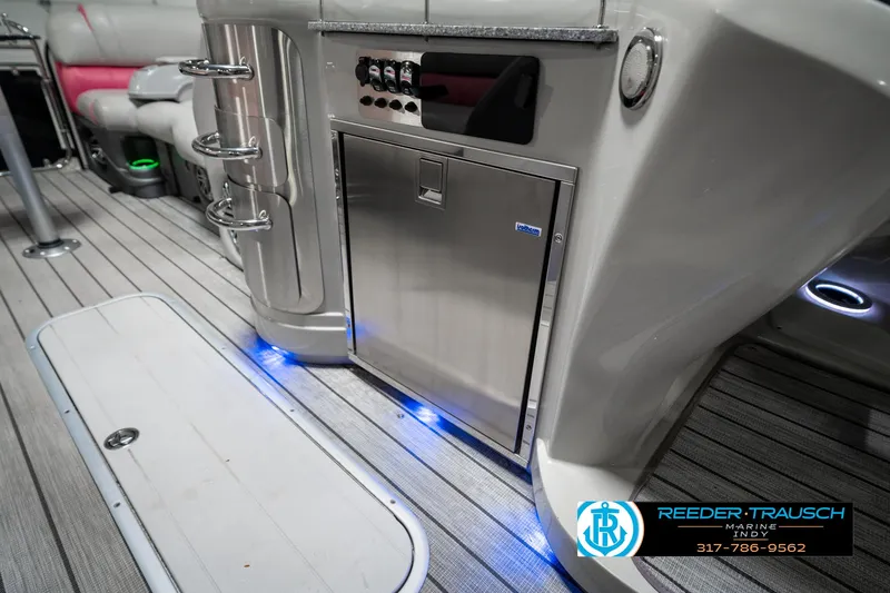 Slide: The Image of Luxurious 2019 Avalon Ambassador boat interior with sleek cabinetry and ambient lighting. - 28