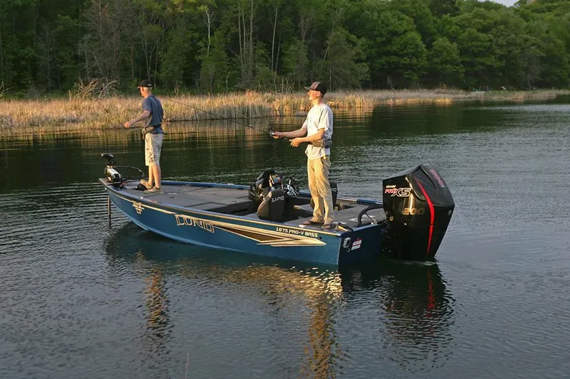 Slide: The Image of Manufacturer Provided Image: Two people fishing on a 2025 Lund 1875 Pro-V Bass XS boat. - 24