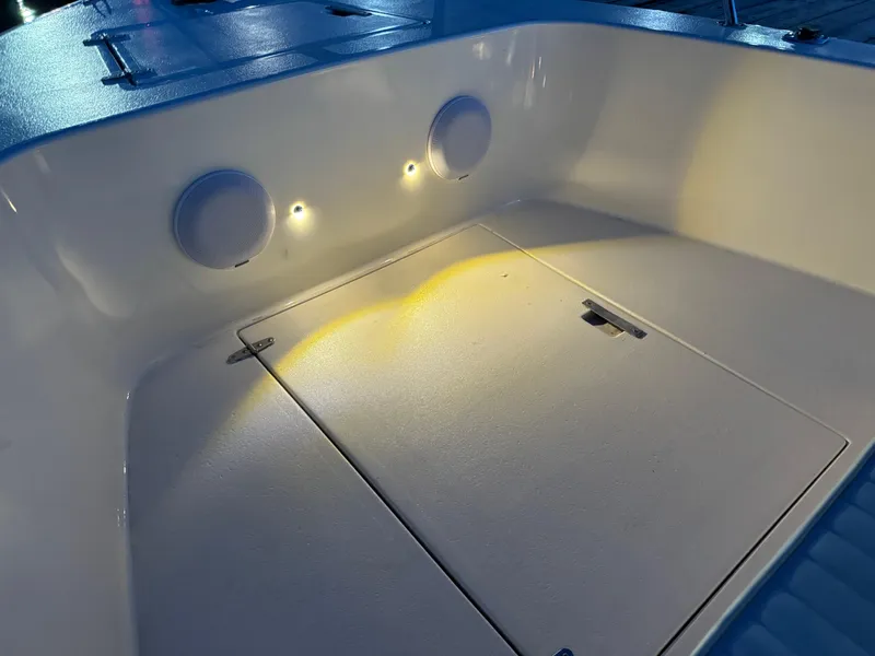 Slide: The Image of Interior of 1987 Custom Biddison 2200 boat with speakers and lighting. - 13