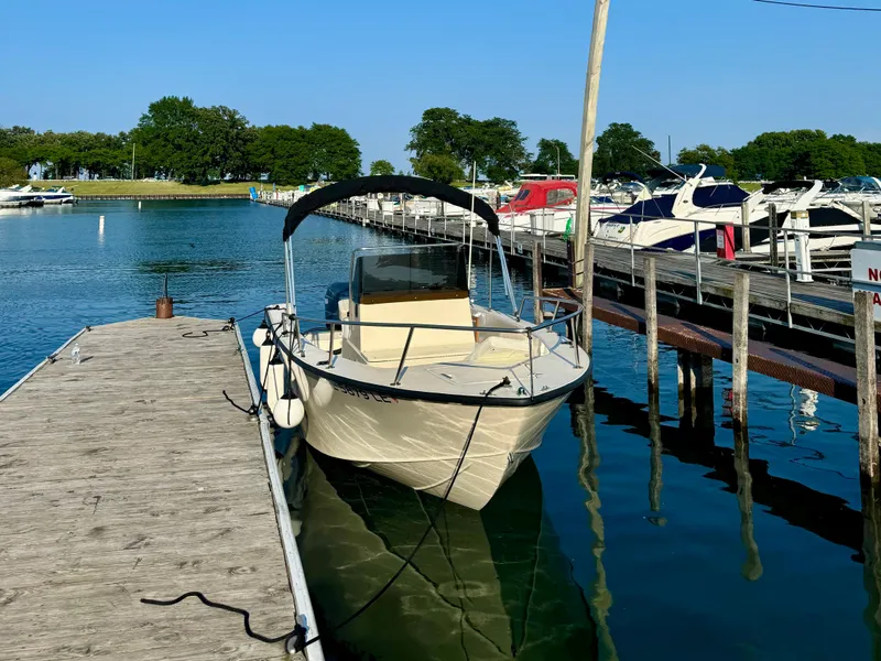 Slide: The Image of 1987 Custom Biddison 2200 boat docked at a marina on a sunny day. - 3