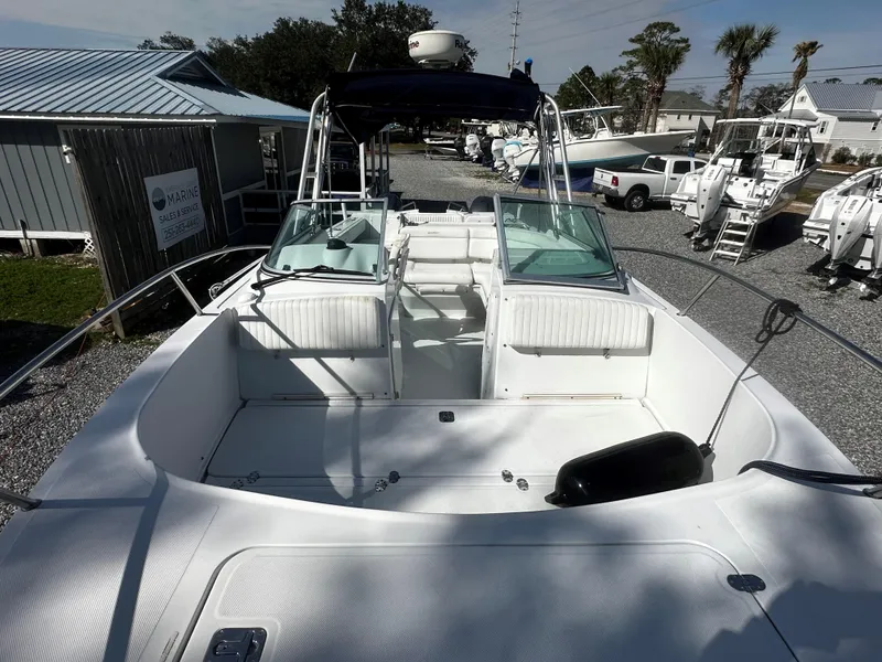 Slide: The Image of Underneath view of a 2006 Glacier Bay 2600 boat on a trailer. - 4