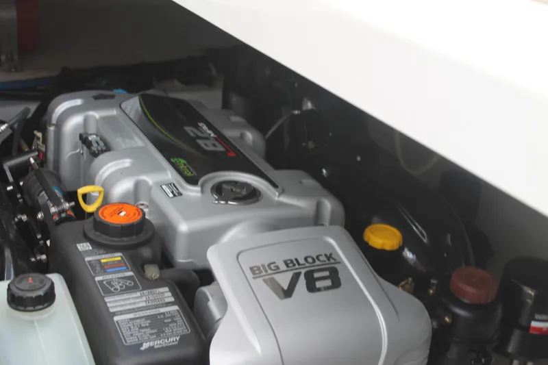 Slide: The Image of 2014 Cruisers Yachts 350 Express engine, featuring a powerful Big Block V8. - 24