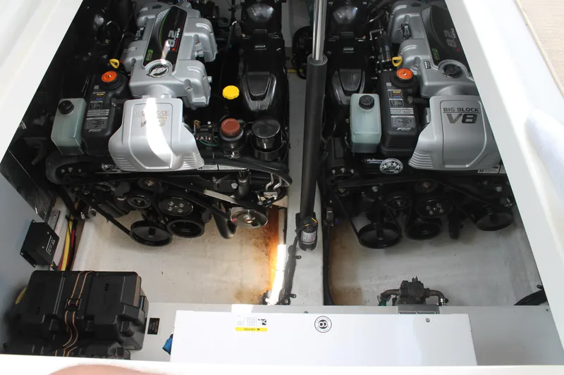 Slide: The Image of Engine compartment of 2014 Cruisers Yachts 350 Express with dual V8 engines. - 25