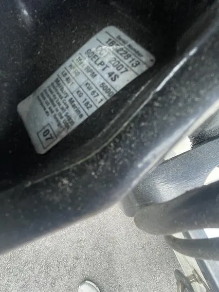 Slide: The Image of Label on a 2008 Boston Whaler 170 Montauk boat, showing specifications and serial number. - 10