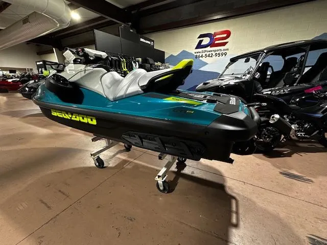 Slide: The Image of 2025 Sea-Doo GTI SE 170 jet ski displayed indoors, showcasing sleek design and vibrant colors. - 11