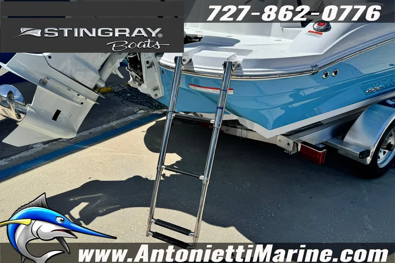 Slide: The Image of 2026 Stingray 212 SC boat with ladder, displayed at Antonietti Marine. - 14