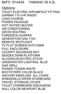 Slide: The Image of 2024 Regal 26XO boat options list with Yamaha V6 engine and Newport Blue hull color. - 16