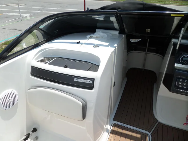 Slide: The Image of 2017 Bayliner VR6 Bowrider I/O interior with seating and dashboard view. - 14