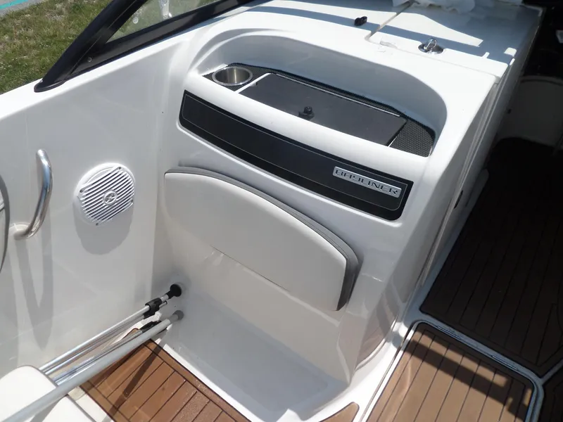 Slide: The Image of 2017 Bayliner VR6 Bowrider I/O interior with speaker and storage compartment. - 19