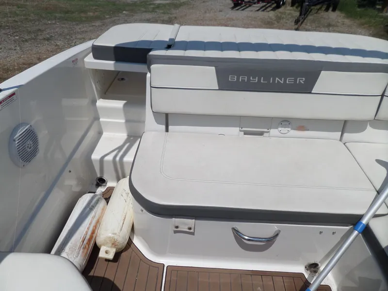 Slide: The Image of 2017 Bayliner VR6 Bowrider I/O interior with seating and storage compartments. - 22