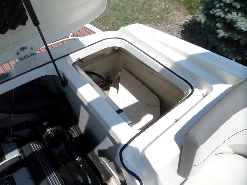 Slide: The Image of Open engine compartment of 2017 Bayliner VR6 Bowrider I/O boat. - 32