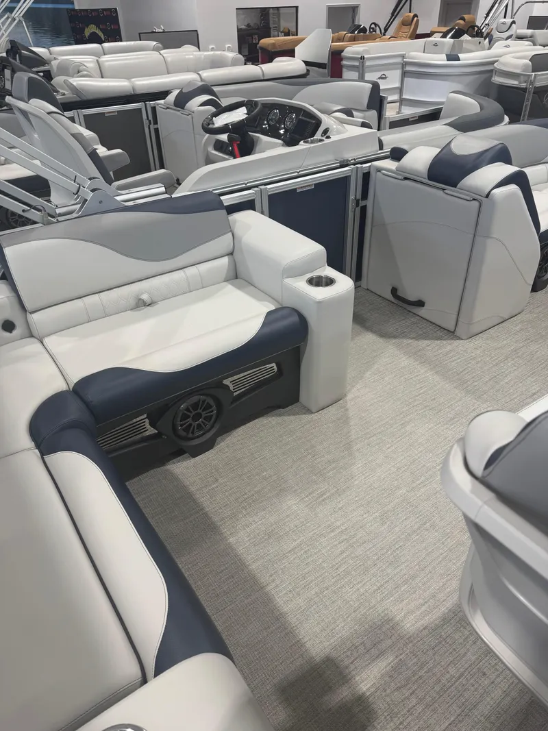 Slide: The Image of Luxurious interior of 2025 Avalon 2385 25 LSZ VRL pontoon boat with plush seating. - 11