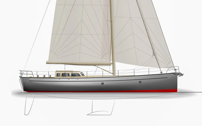 Slide: The Image of Bestevaer 53 S/Y 2026 sailboat, sleek design with gray hull and red keel. - 23