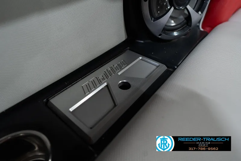 Slide: The Image of Interior detail of 2017 Malibu Wakesetter 25 LSV boat with speaker and logo. - 26