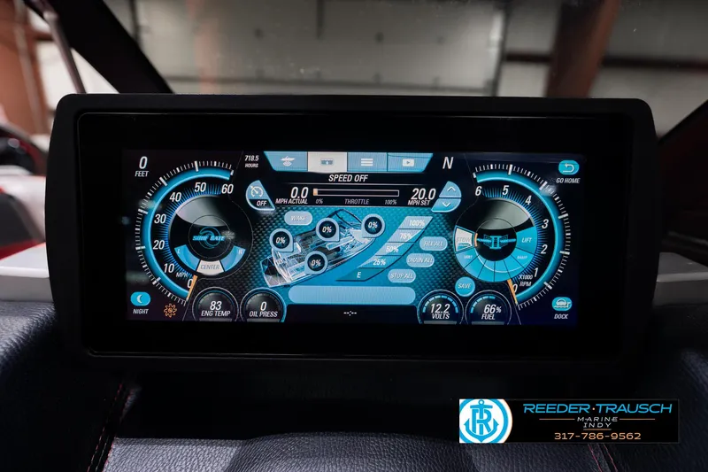 Slide: The Image of 2017 Malibu Wakesetter 25 LSV dashboard display with speed and engine metrics. - 48