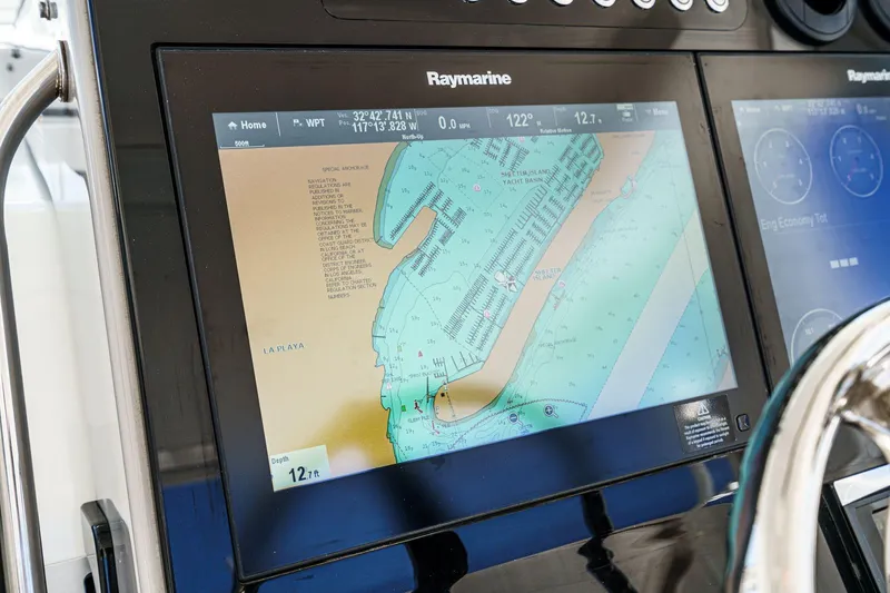 Slide: The Image of Raymarine navigation display on 2017 Boston Whaler 42 OUTRAGE boat, showing nautical chart. - 39