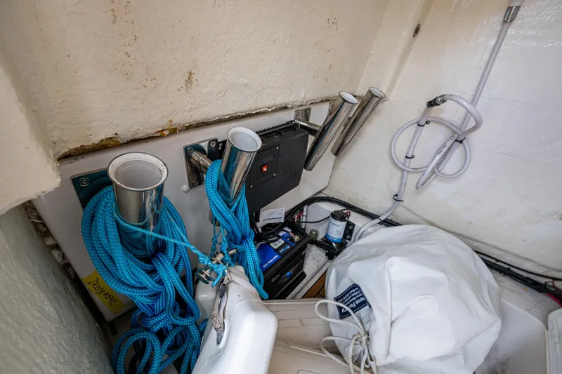 Slide: The Image of Interior of 2023 Tidewater 2700 Carolina Bay boat with ropes and equipment. - 44