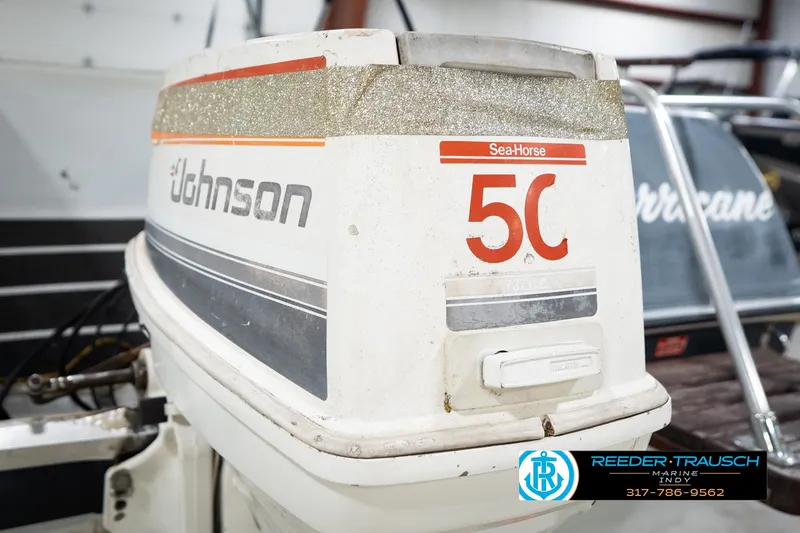 Slide: The Image of Johnson SeaHorse 5C outboard motor on 1987 Hurricane 176 Deck Boat. - 41