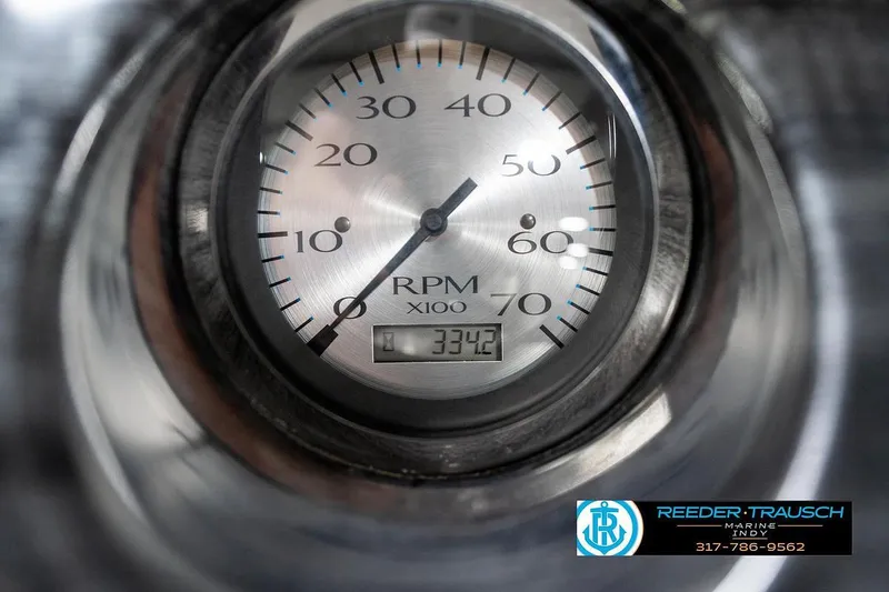 Slide: The Image of Close-up of a 2018 Bennington 20 SSRX RPM gauge displaying 3342 hours. - 33