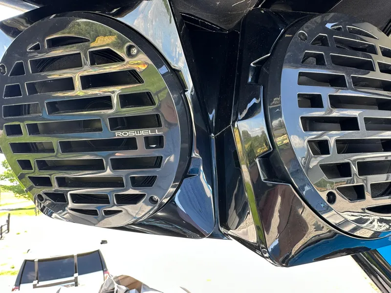 Slide: The Image of Close-up of Roswell speakers on a 2021 Centurion Fi25 boat. - 10