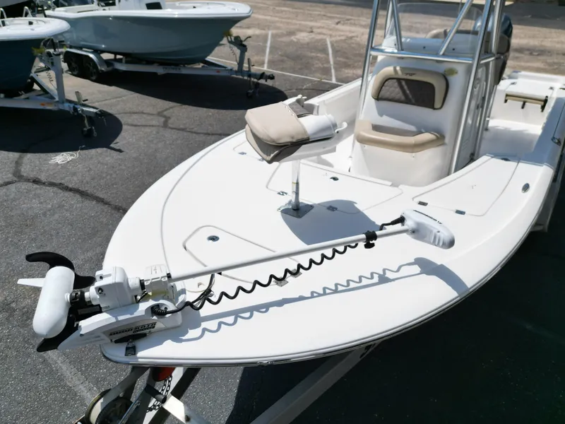Slide: The Image of 2018 Tidewater 2110 Baymax boat with trolling motor on trailer. - 13