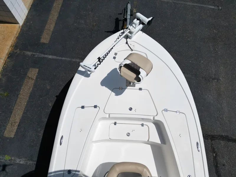 Slide: The Image of 2018 Tidewater 2110 Baymax boat deck with seating and trolling motor. - 20