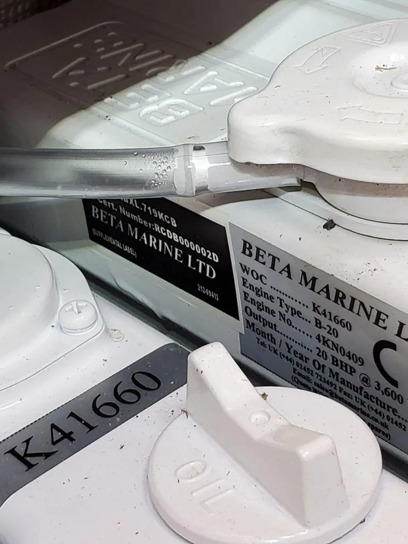 Slide: The Image of Close-up of Beta Marine engine components on a 1993 Freedom Cruising sloop. - 5