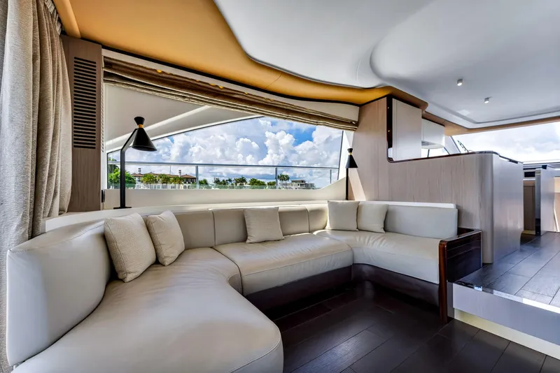 Slide: The Image of Luxurious interior of 2022 Azimut Fly 60 yacht with modern seating and panoramic views. - 28
