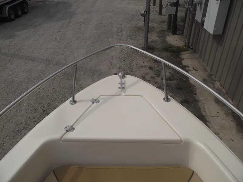 Slide: The Image of 2018 Scout 175 Sportfish boat bow with stainless steel railings. - 5