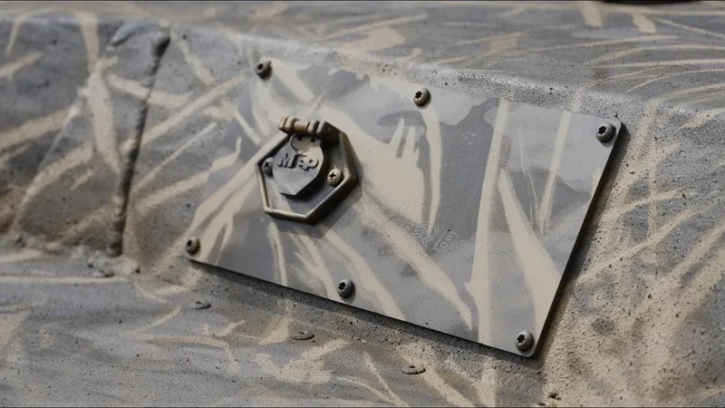 Slide: The Image of Camouflage-patterned panel on 2025 G3 Bay 17 boat with MFP logo. - 11