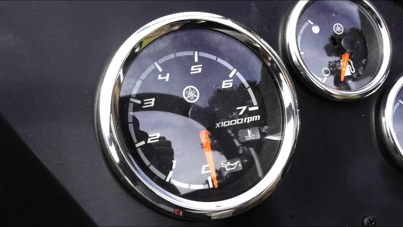 Slide: The Image of Close-up of G3 Bay 17 dashboard gauges, 2025 model, showing RPM and fuel indicators. - 19