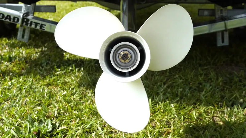 Slide: The Image of Boat propeller on grass, G3 Bay 17, 2025 model, close-up view. - 20